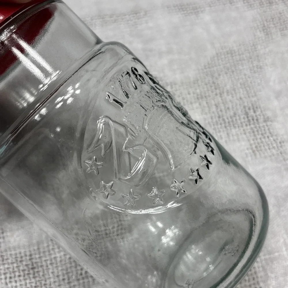 Vtg Maxwell Coffee Anchor Hocking 1776 Bicentennial Glass Jar Red Lid  Bell